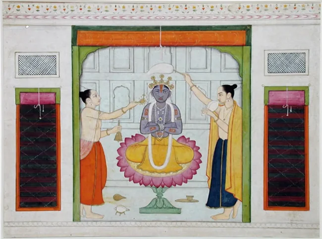 Vishnu as the Buddha, flanked by disciples. From the San Diego Museum of Art Collection.