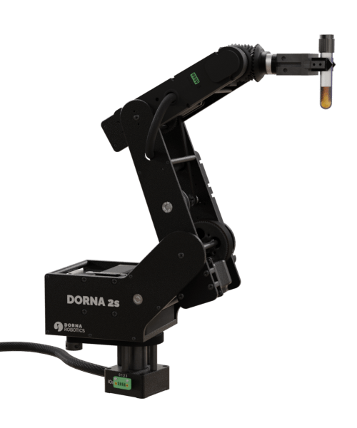 Dorna 2S robotic arm handling holding a test tube for lab automation.